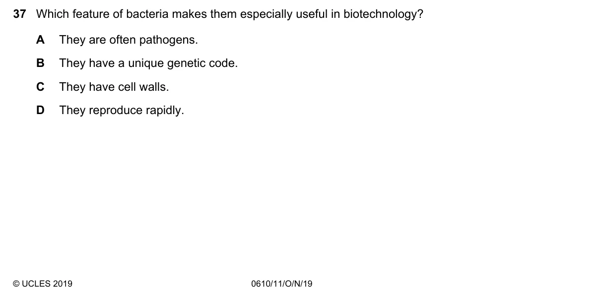 Question 37, November 2019, 0610 Paper 11
