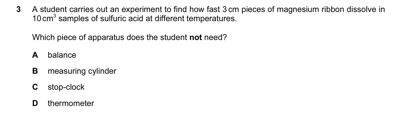 Question 3, June 2010, 0620 Paper 11