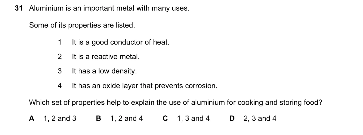 Question 31, June 2010, 0620 Paper 11