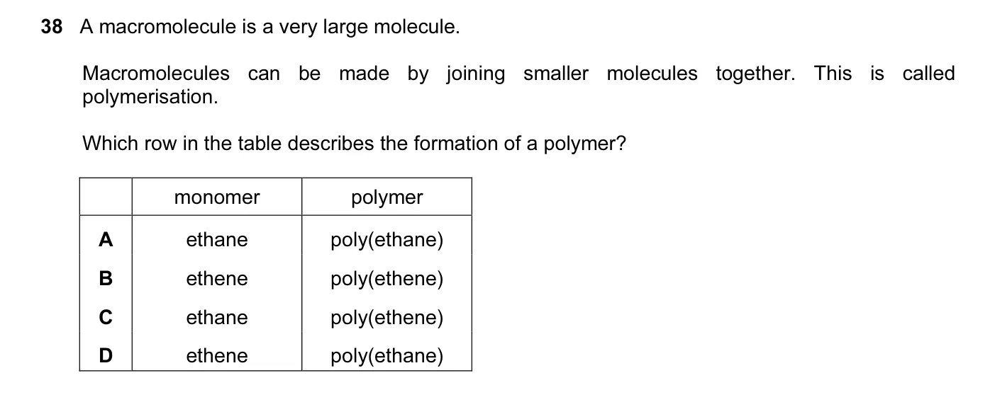 Question 38, June 2010, 0620 Paper 12