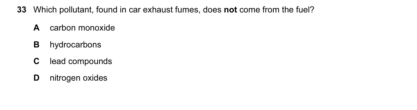 Question 33, November 2010, 0620 Paper 11