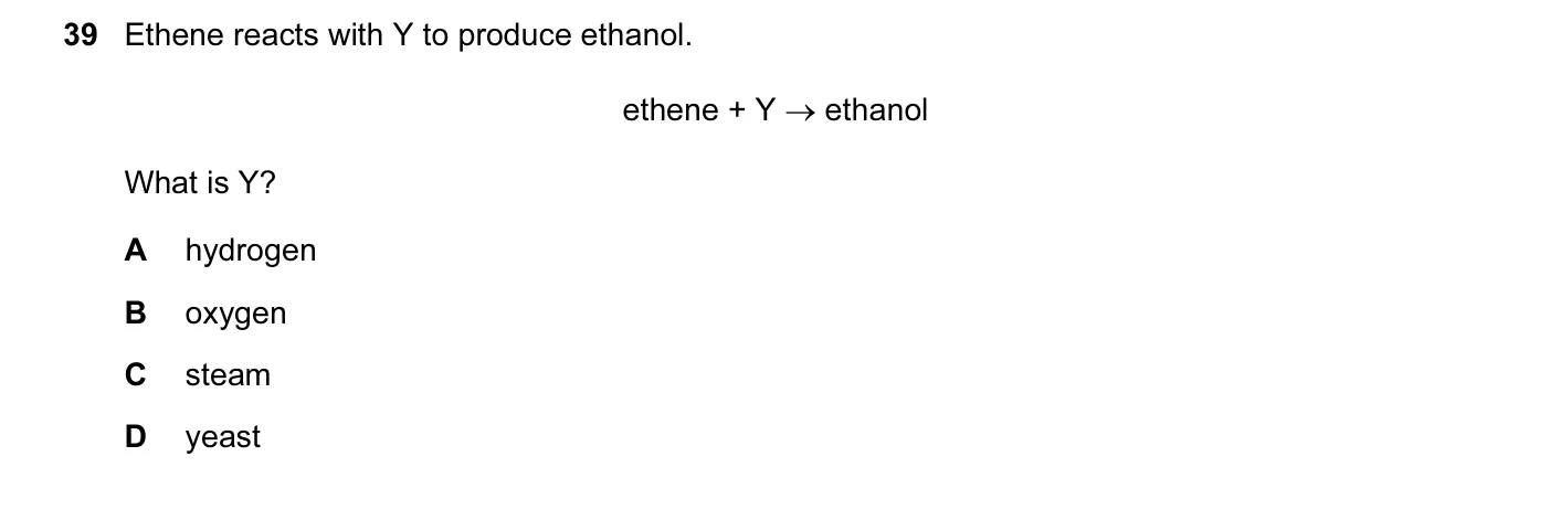 Question 39, November 2010, 0620 Paper 11