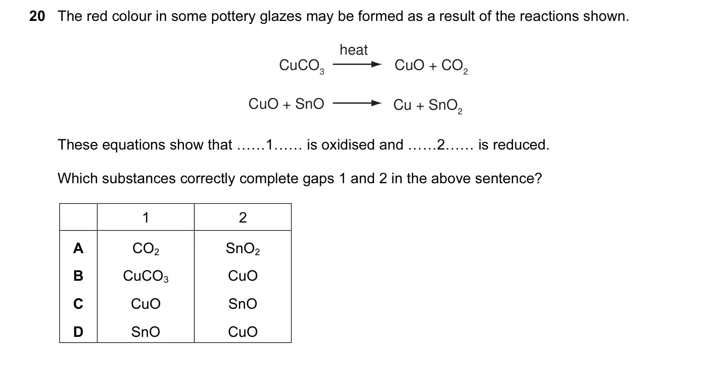 Question 20, November 2010, 0620 Paper 12
