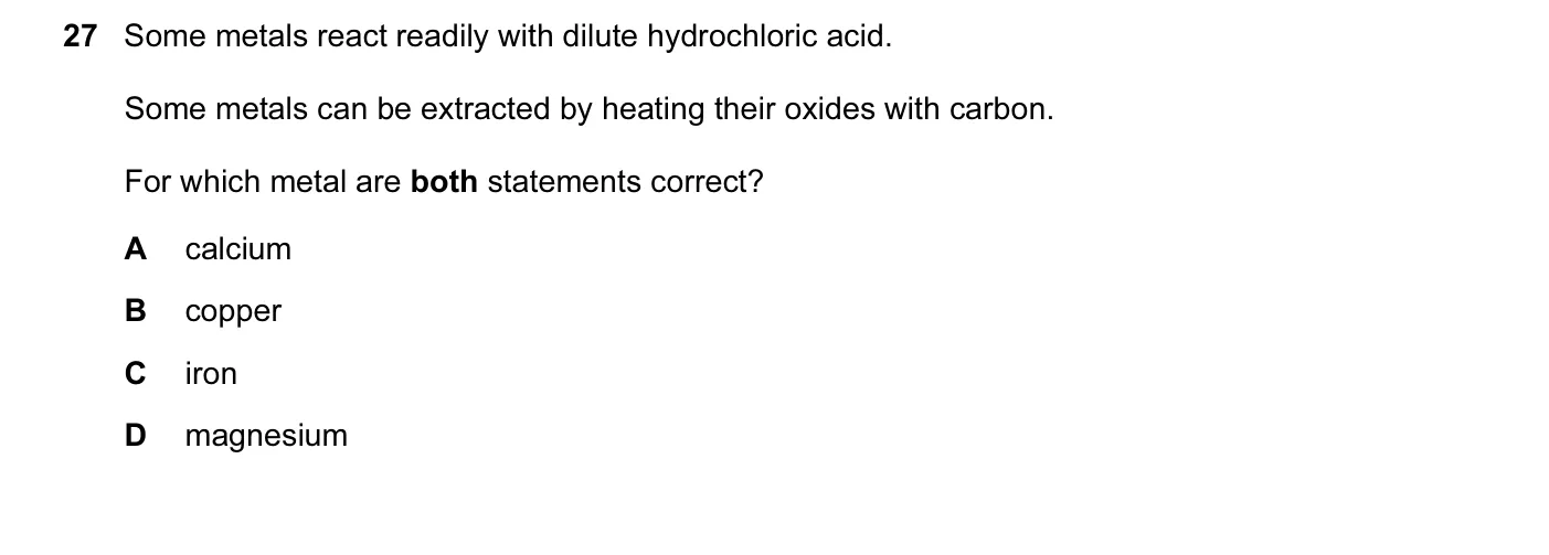 Question 27, November 2010, 0620 Paper 12