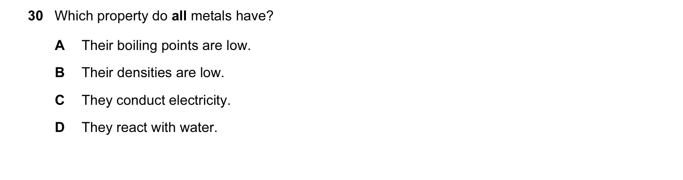 Question 30, November 2010, 0620 Paper 12
