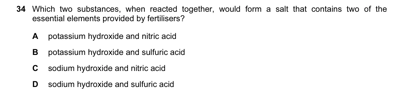 Question 34, June 2011, 0620 Paper 12