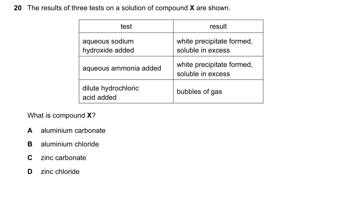 Question 20, November 2011, 0620 Paper 11