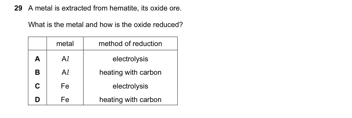 Question 29, November 2011, 0620 Paper 11
