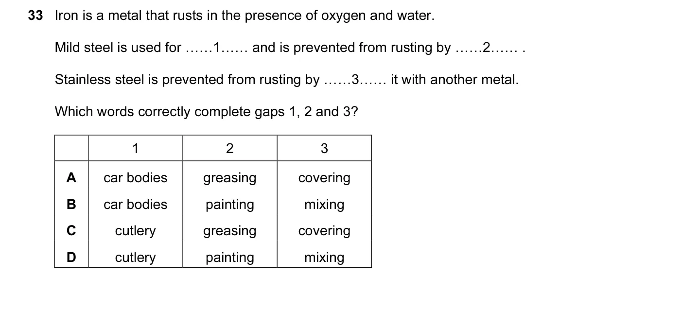 Question 33, November 2011, 0620 Paper 11