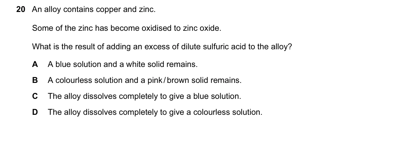 Question 20, November 2011, 0620 Paper 12