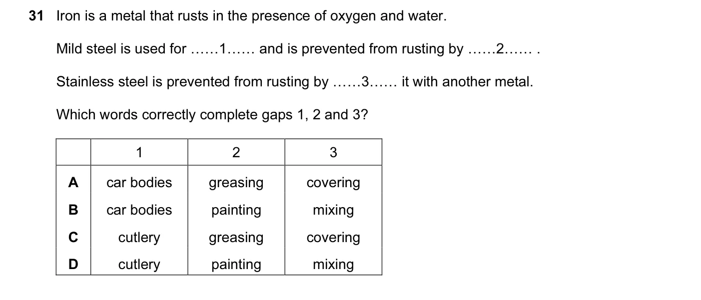 Question 31, November 2011, 0620 Paper 12