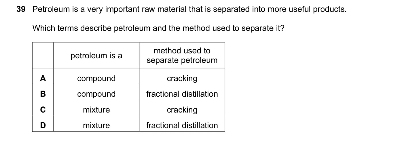 Question 39, November 2011, 0620 Paper 13