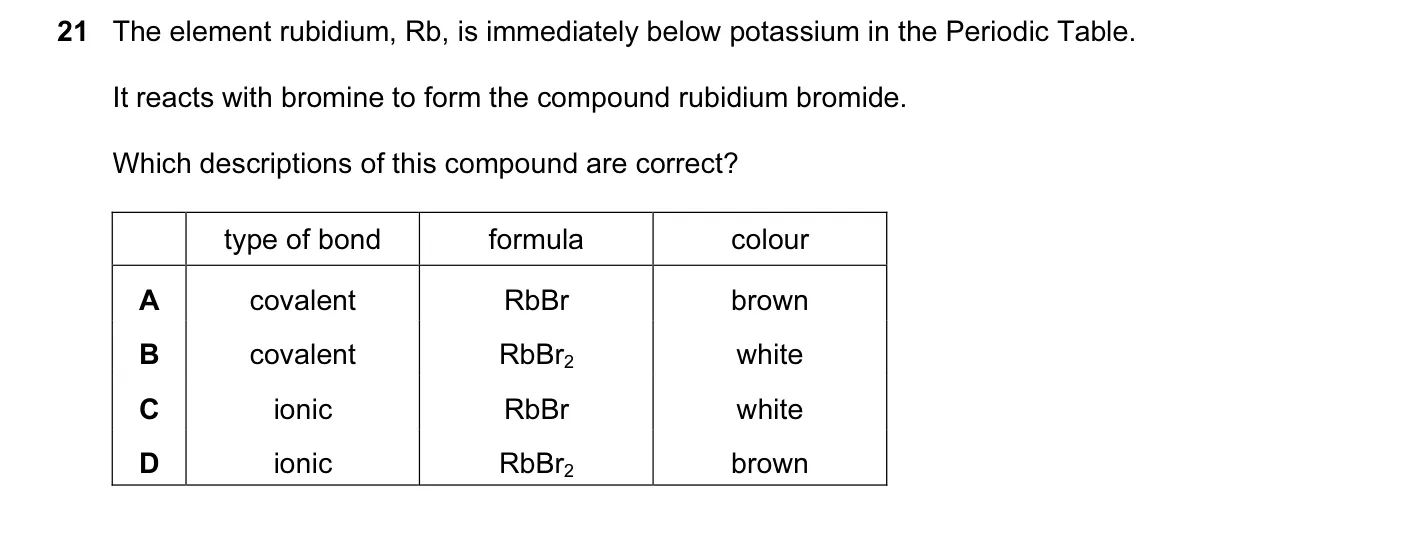 Question 21, November 2012, 0620 Paper 11