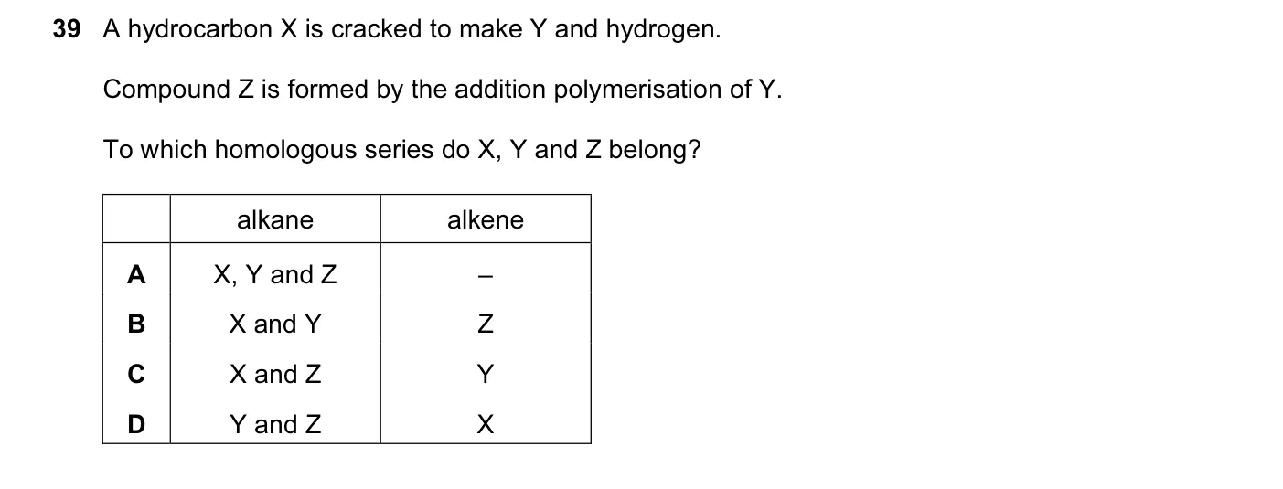 Question 39, November 2012, 0620 Paper 11