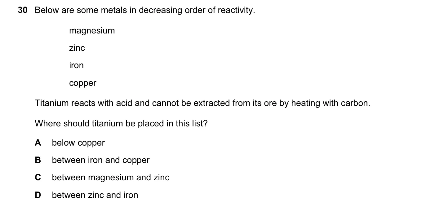 Question 30, June 2013, 0620 Paper 11