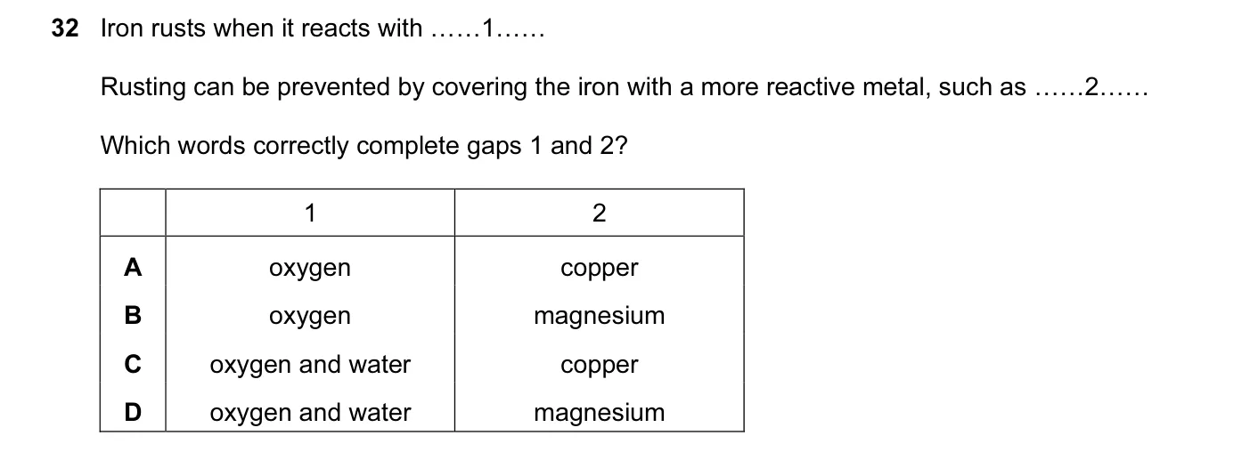 Question 32, June 2013, 0620 Paper 11