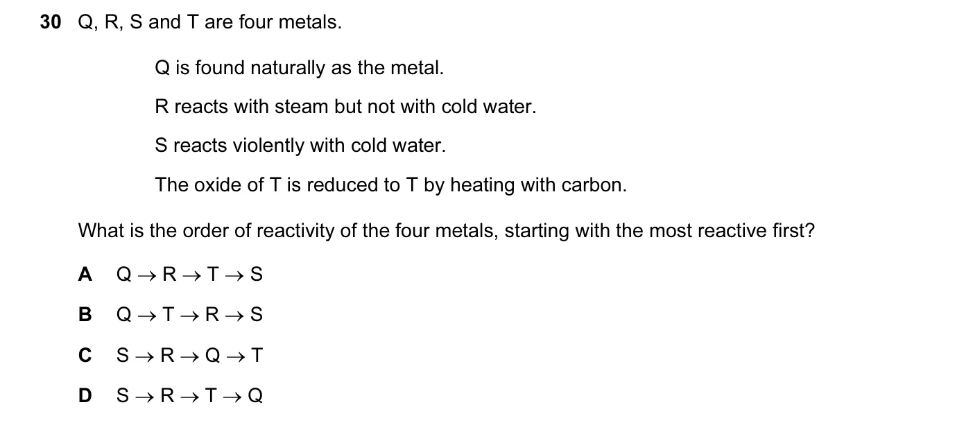 Question 30, June 2013, 0620 Paper 12