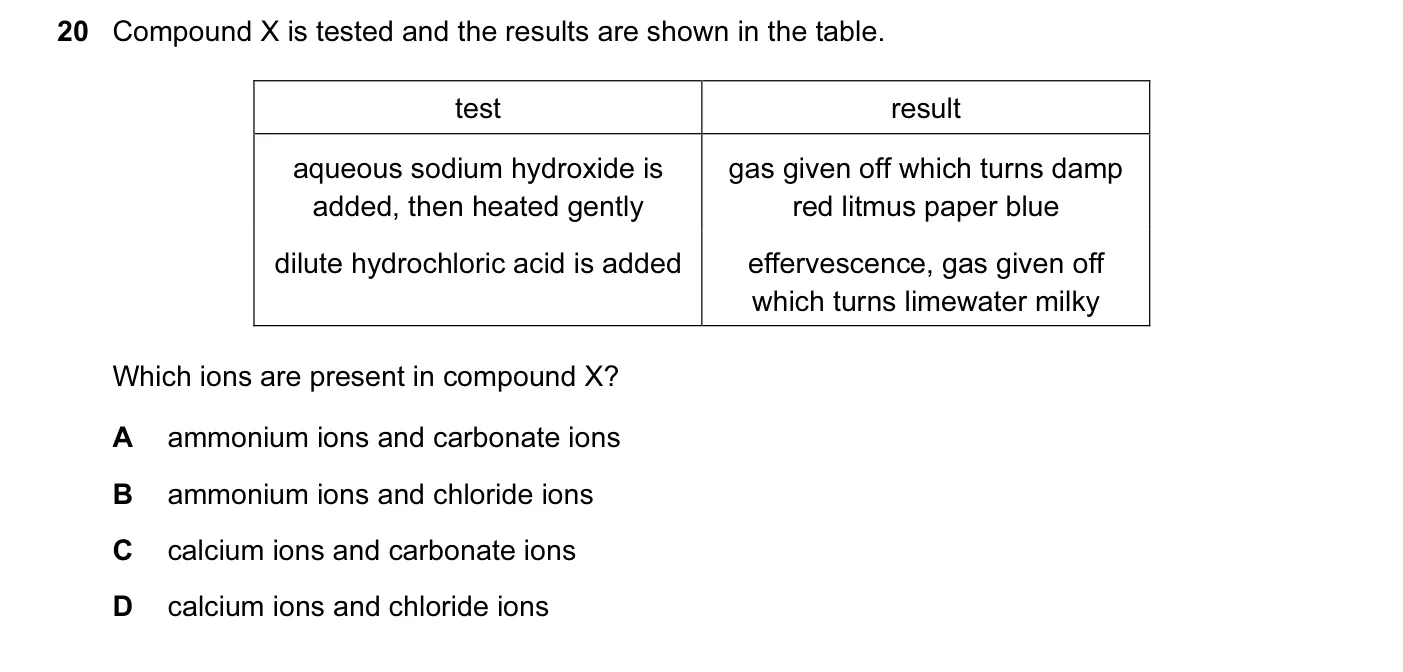 Question 20, November 2013, 0620 Paper 11