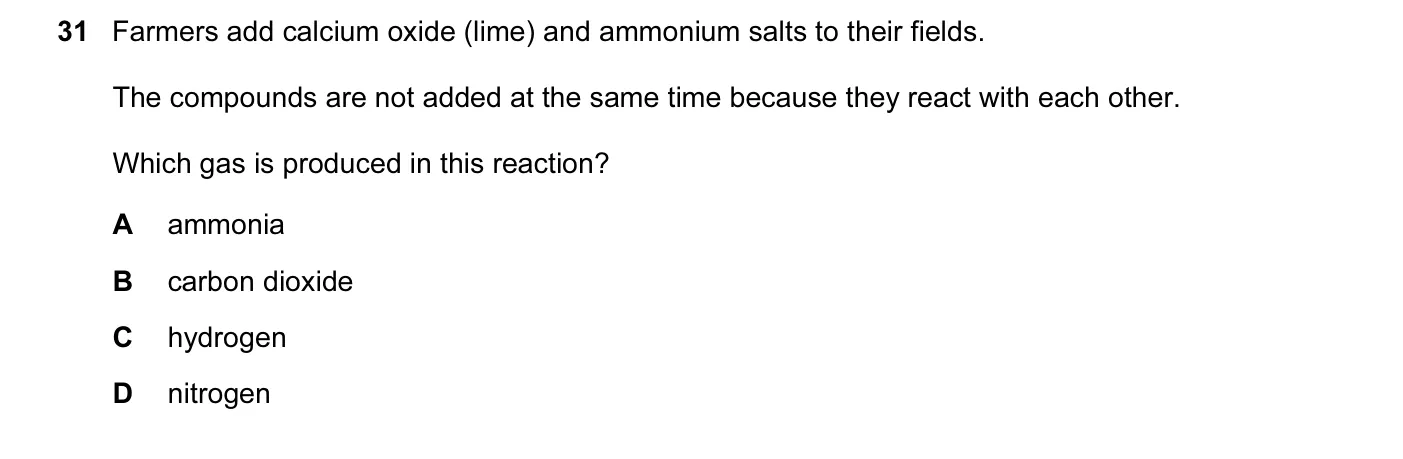 Question 31, November 2013, 0620 Paper 11