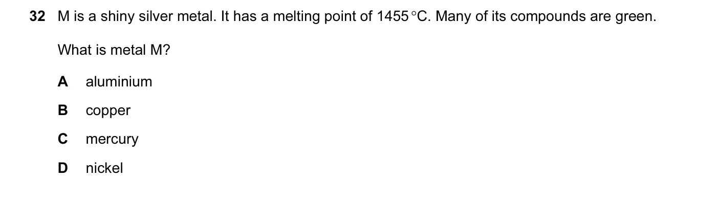 Question 32, November 2013, 0620 Paper 12