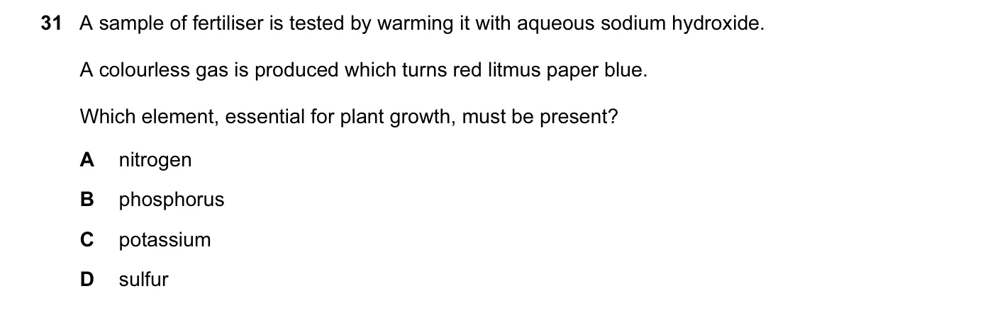Question 31, November 2013, 0620 Paper 13