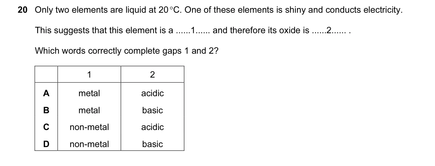 Question 20, June 2014, 0620 Paper 11