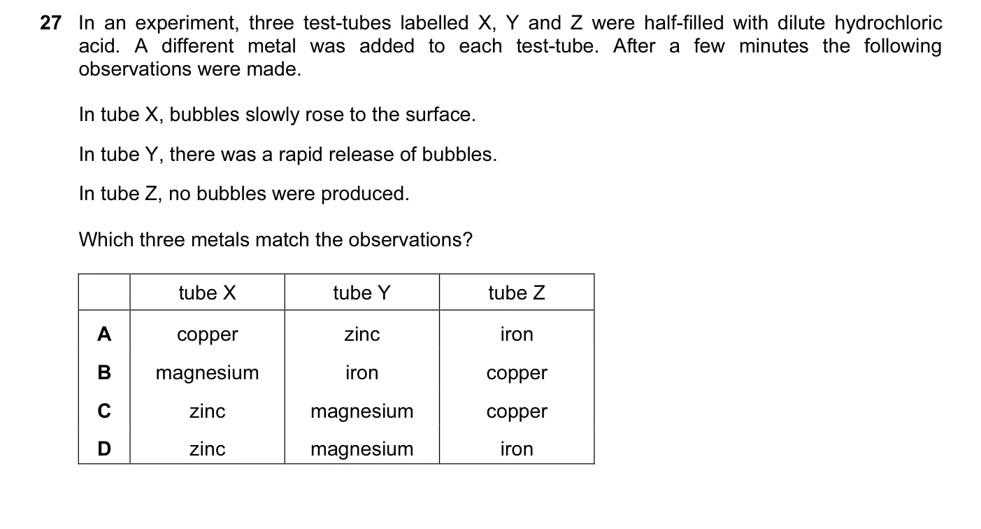 Question 27, June 2014, 0620 Paper 11