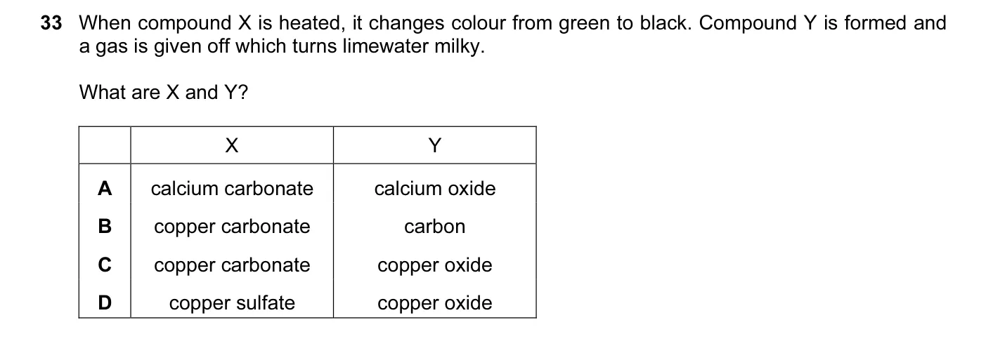 Question 33, June 2014, 0620 Paper 11