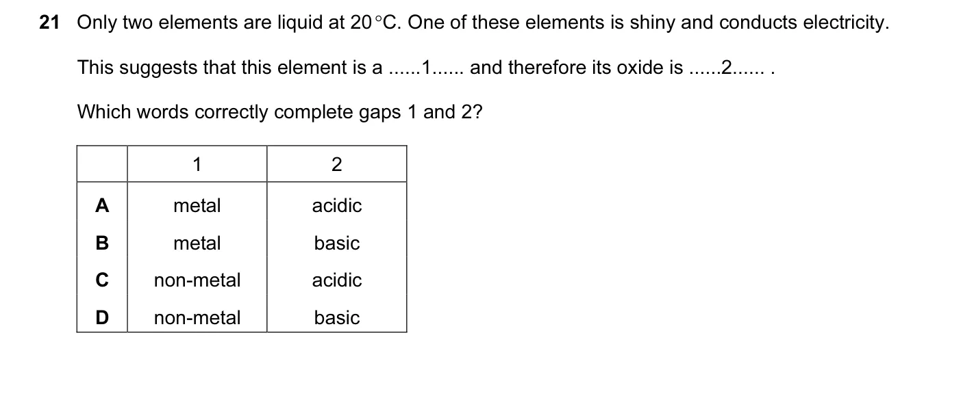 Question 21, June 2014, 0620 Paper 13