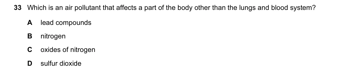 Question 33, November 2014, 0620 Paper 12