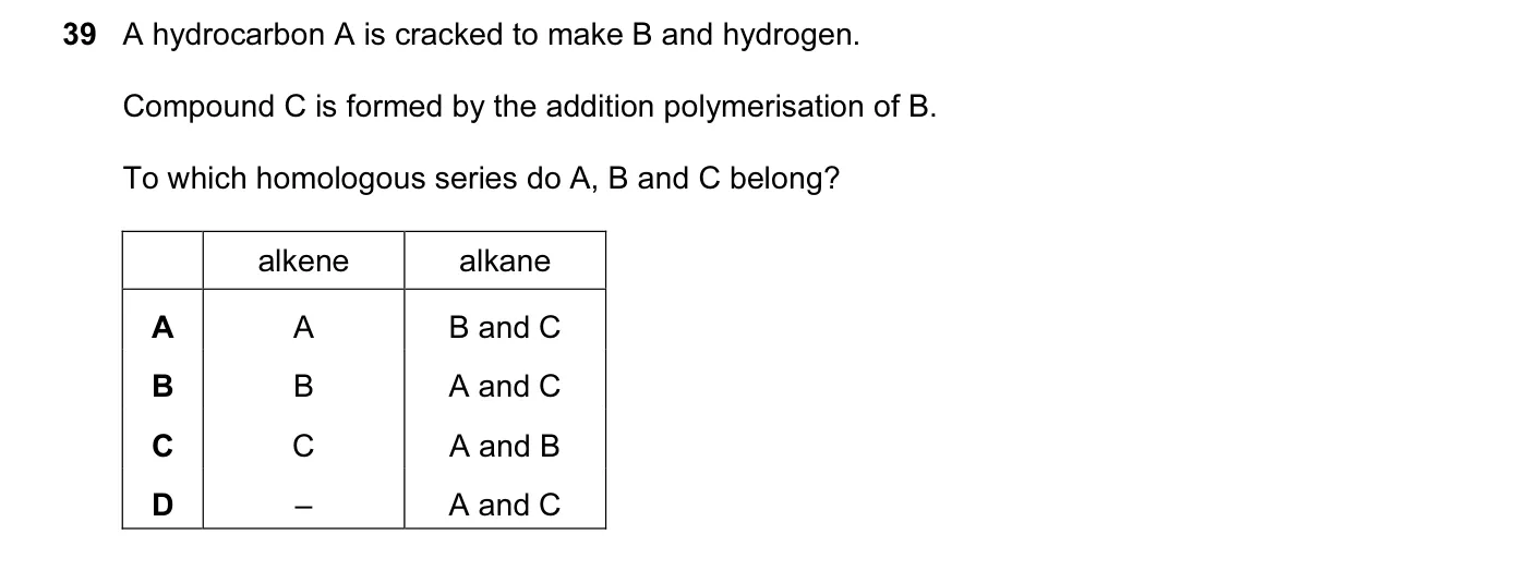 Question 39, June 2015, 0620 Paper 11