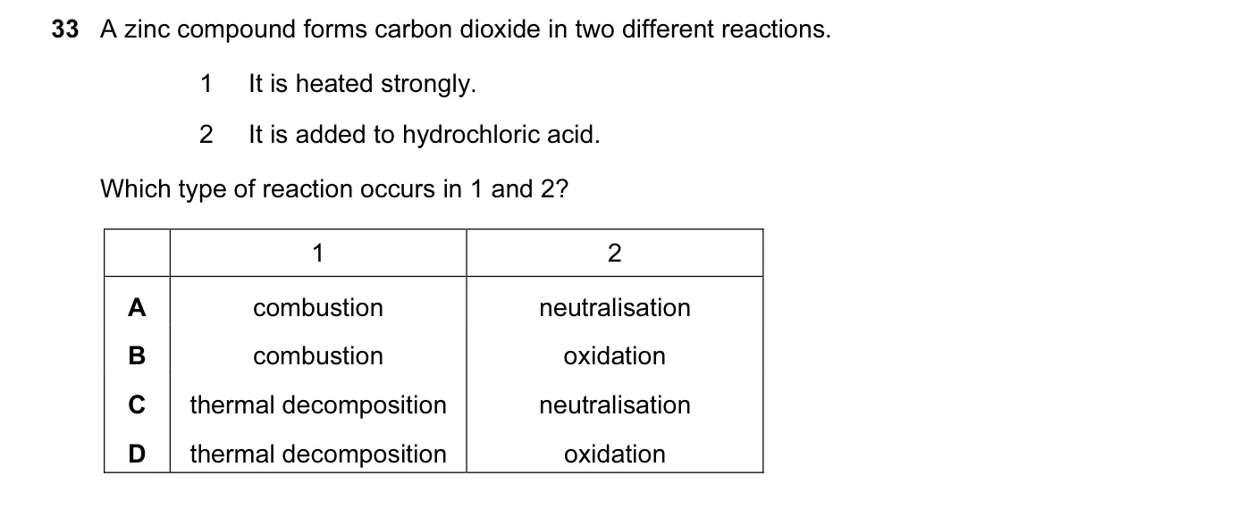 Question 33, June 2015, 0620 Paper 12
