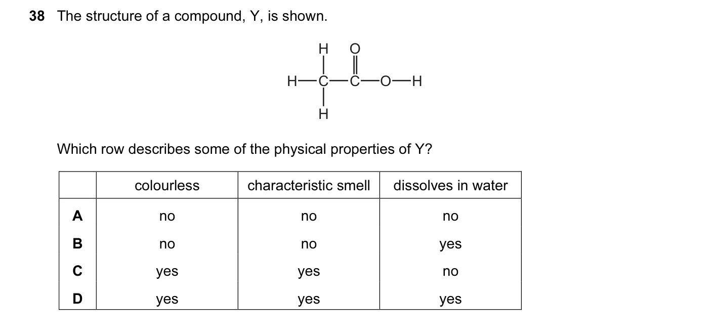 Question 38, June 2015, 0620 Paper 12