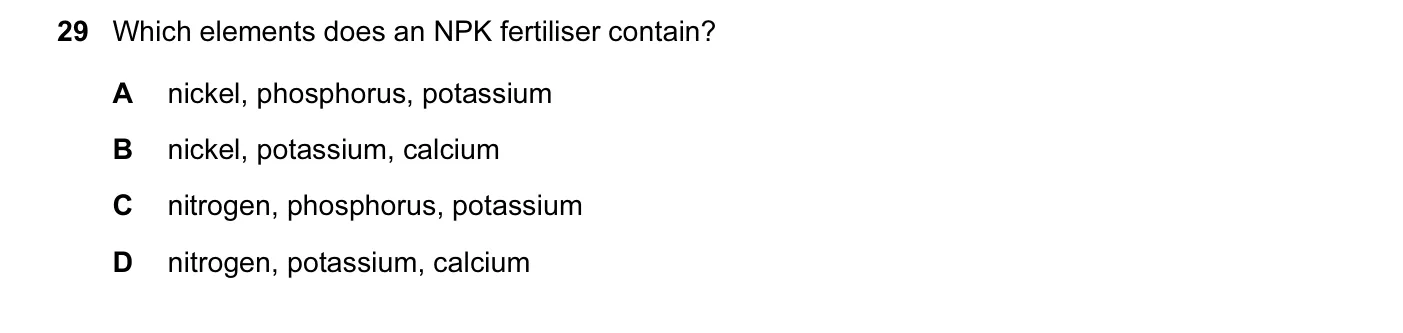 Question 29, March 2015, 0620 Paper 12