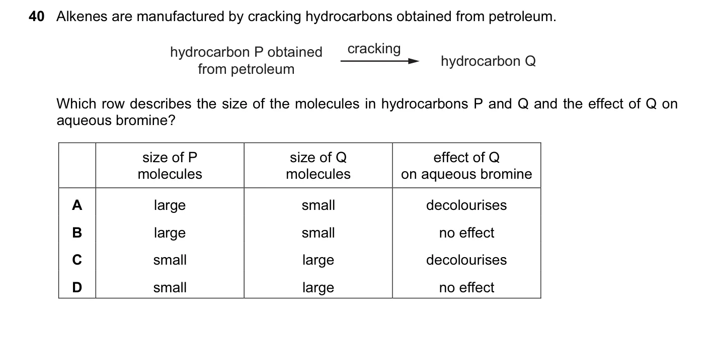 Question 40, November 2015, 0620 Paper 11