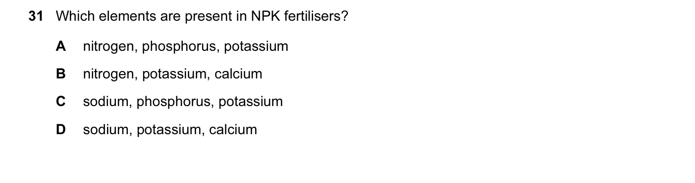 Question 31, November 2015, 0620 Paper 12