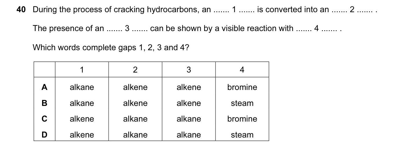 Question 40, November 2015, 0620 Paper 13
