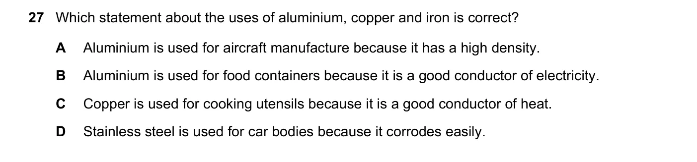 Question 27, March 2018, 0620 Paper 22