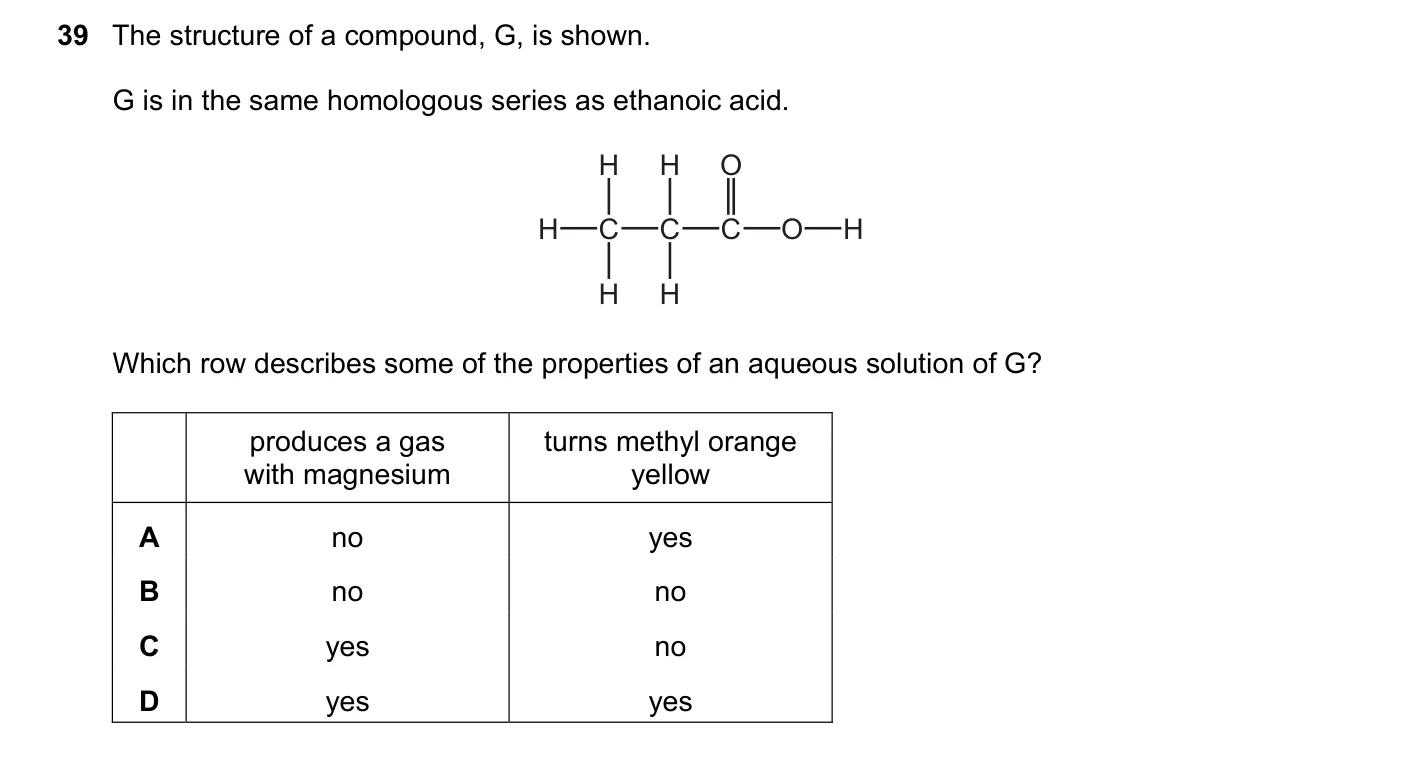 Question 39, March 2019, 0620 Paper 22