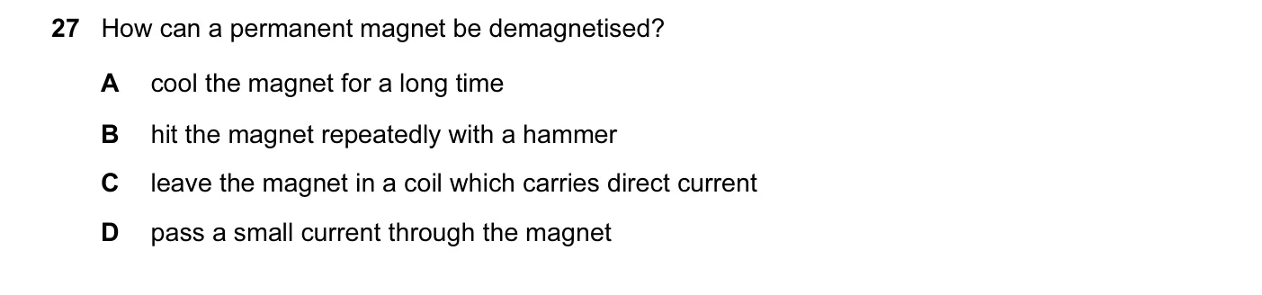 Question 27, June 2004, 0625 Paper 01