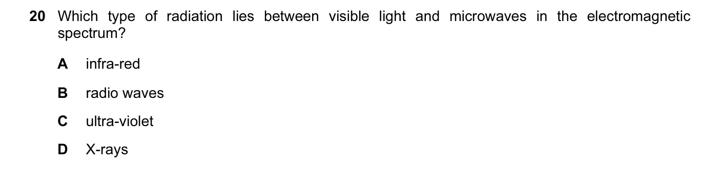 Question 20, November 2004, 0625 Paper 01