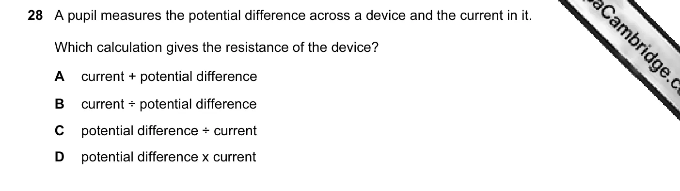 Question 28, November 2004, 0625 Paper 01