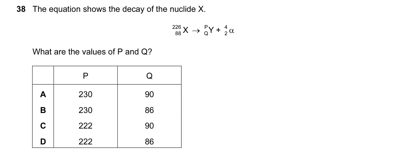 Question 38, November 2004, 0625 Paper 01