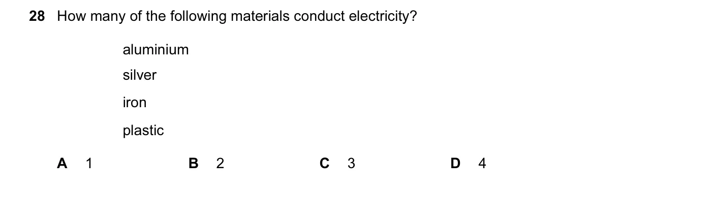 Question 28, June 2005, 0625 Paper 01