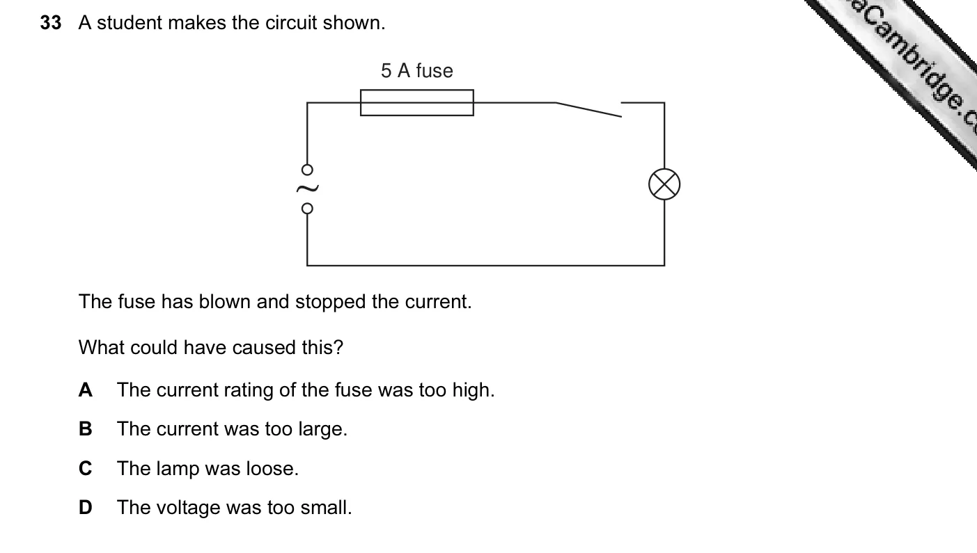 Question 33, June 2005, 0625 Paper 01