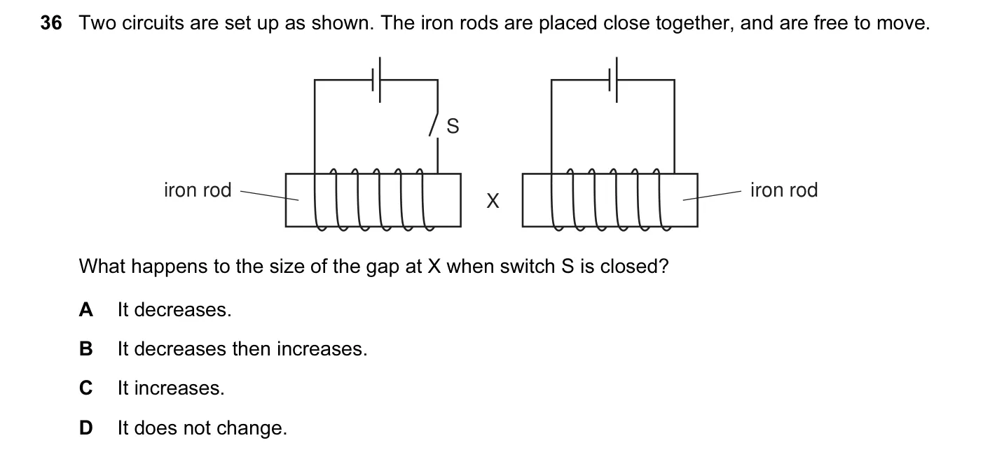 Question 36, June 2005, 0625 Paper 01