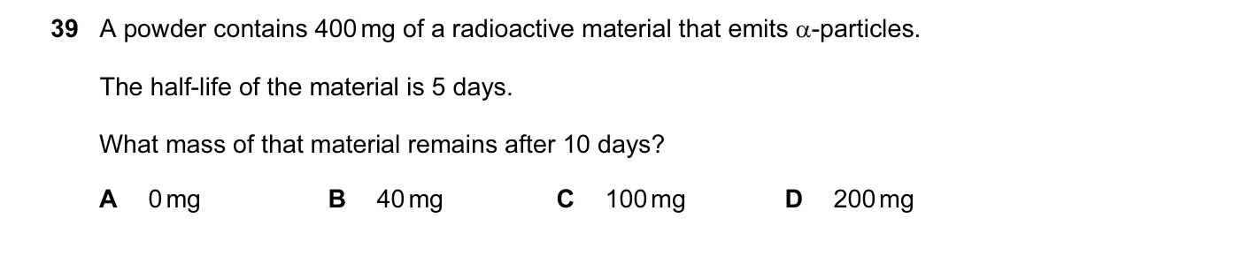 Question 39, June 2005, 0625 Paper 01