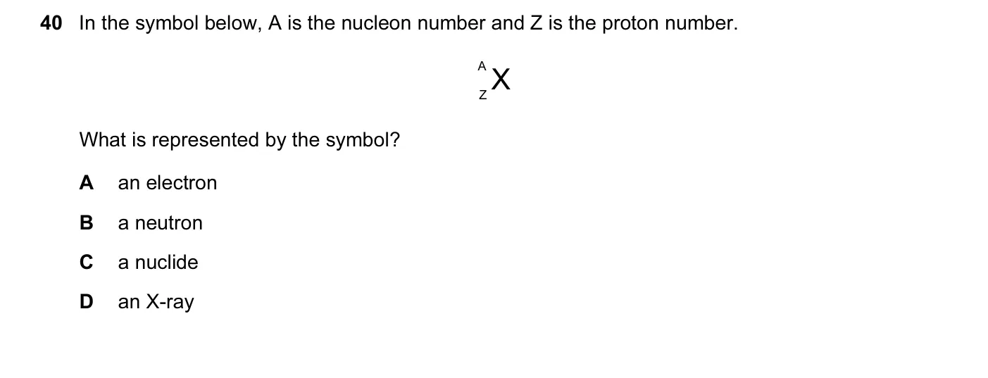 Question 40, June 2005, 0625 Paper 01
