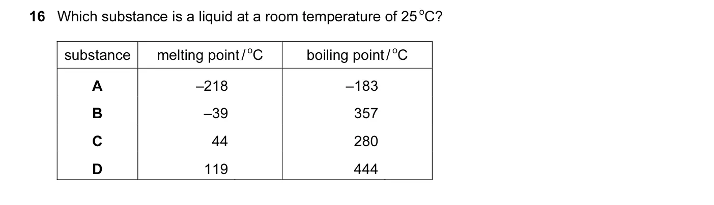 Question 16, November 2005, 0625 Paper 01