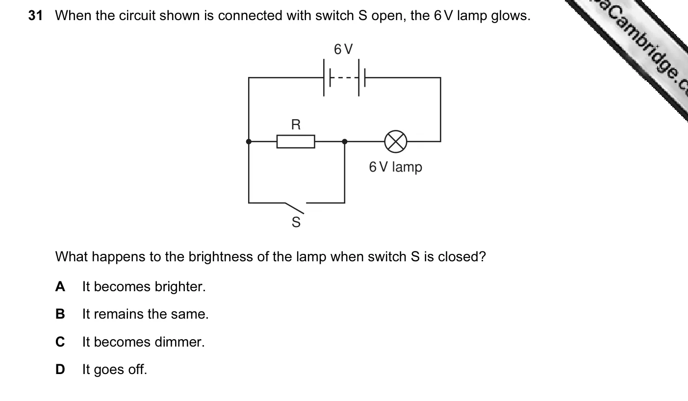 Question 31, November 2005, 0625 Paper 01